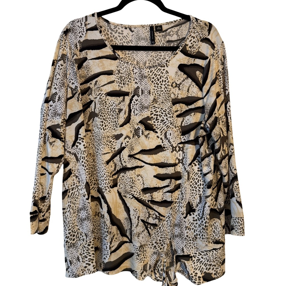 new directions Beige and Black Animal Print Tie-Hem Tunic